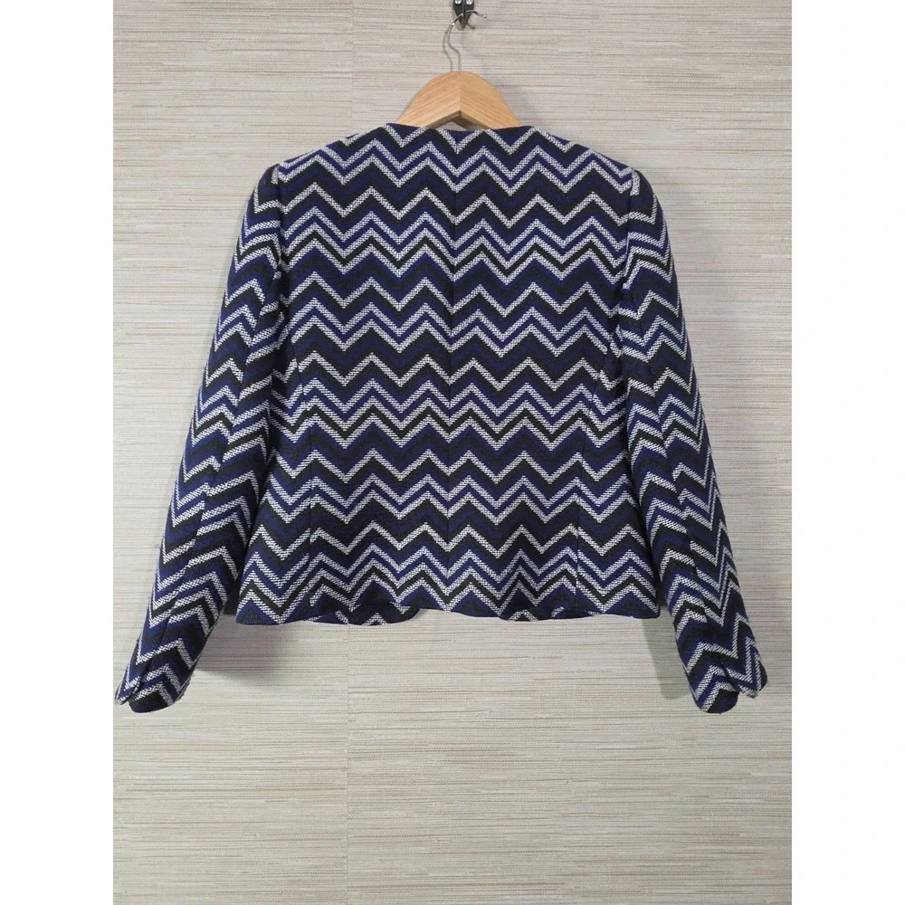 Tahari Arthur S. Levine Blazer Jacket Womens 2P Blue Black Chevron Open Front